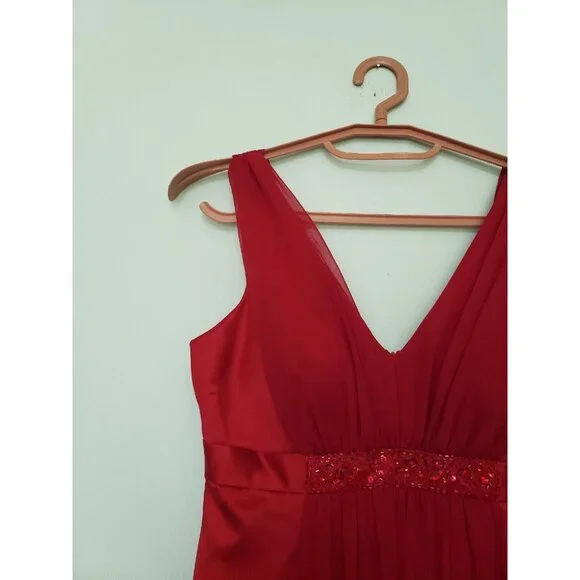 Davids Bridal Womens 2 Formal Maxi Dress Red V Neck Prom Bridesmaid D19352 - Picture 4 of 5